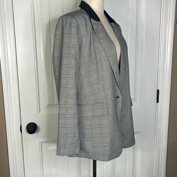 Tall Plaid Velvet Collar Long Modern Blazer Sz 14 - Picture 9 of 13